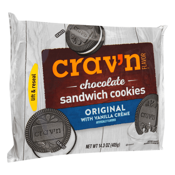 Crav'N Flavor Sandwich Cookies, Chocolate, Original With Vanilla Creme