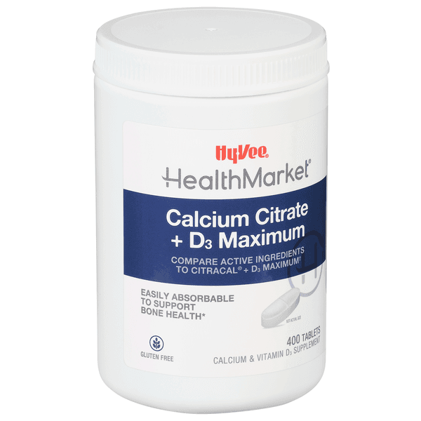 Hy-Vee Healthmarket Maximum Calcium Citrate + D3 Dietary Supplement Caplets
