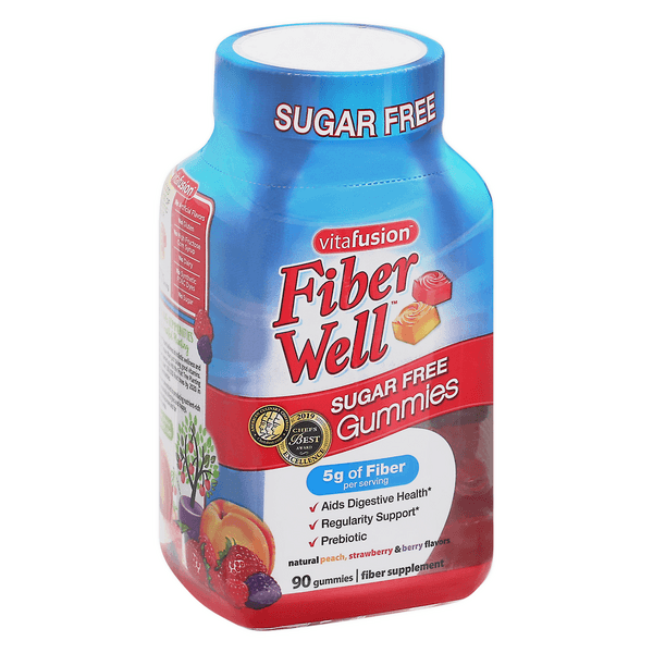 Vitafusion Fiber Well Sugar Free Gummies Natural Peach, Strawberry & Berry Flavors