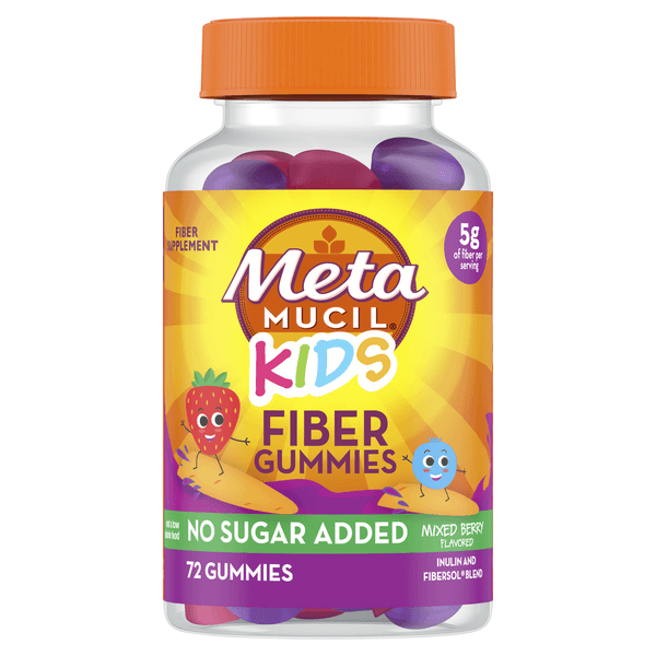Metamucil Kids Fiber Supplement Gummies, No Sugar Added, Prebiotic Plant-Based Fiber Blend, Mix