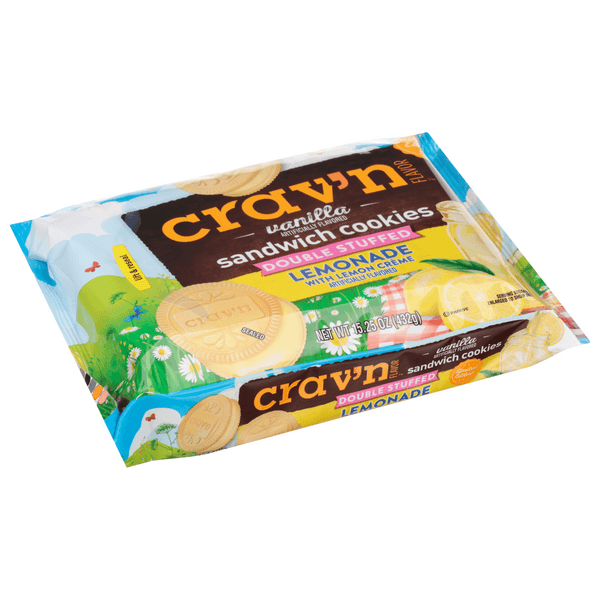 Crav'N Flavor Sandwich Cookies, Lemonade, Vanilla, Double Stuffed