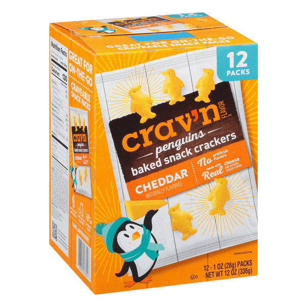 Crav'N Flavor Baked Snack Crackers, Cheddar, Penguins