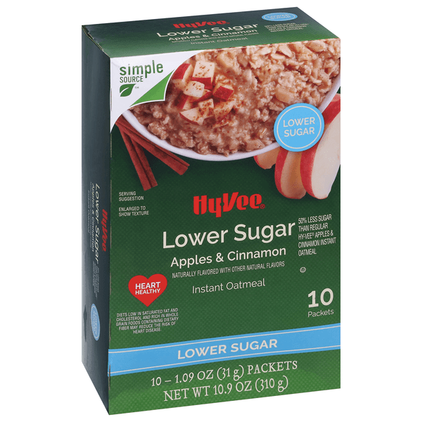 Hy-Vee Instant Oatmeal, Lower Sugar, Apples & Cinnamon