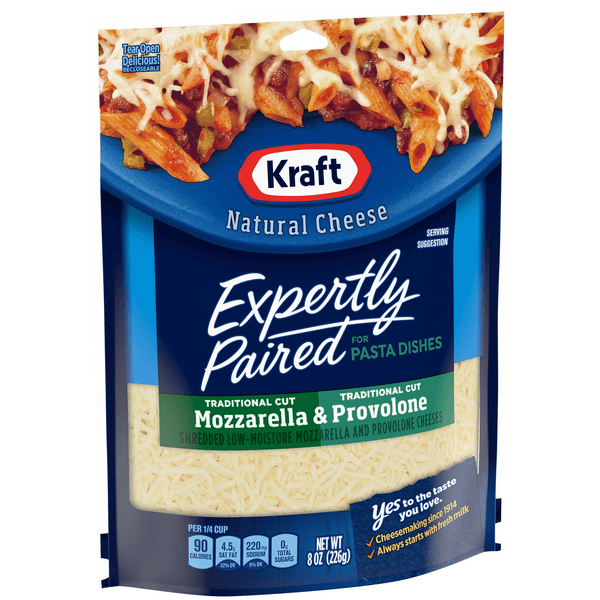 Kraft Natural Cheese Expertly Paired For Pasta Dishes Traditional Cut Mozzarella & Traditional Cut Provolone