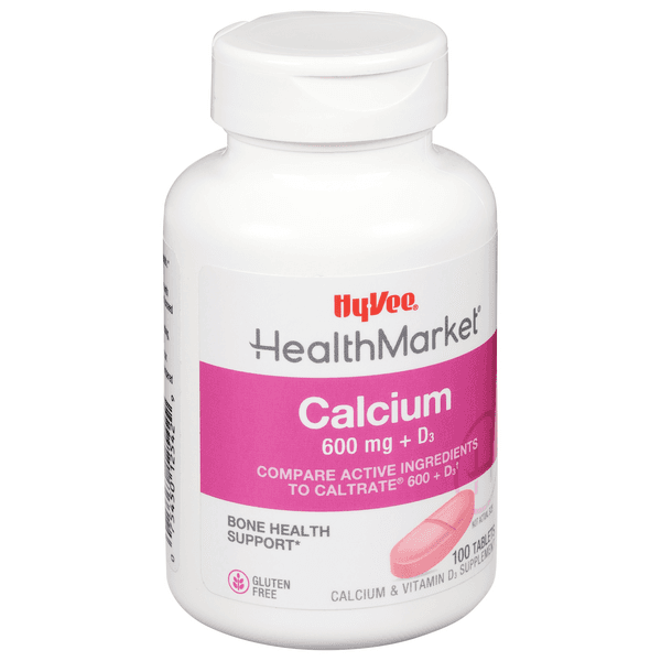 Hy-Vee Healthmarket Calcium 600 + D3 Calcium Supplement Caplets