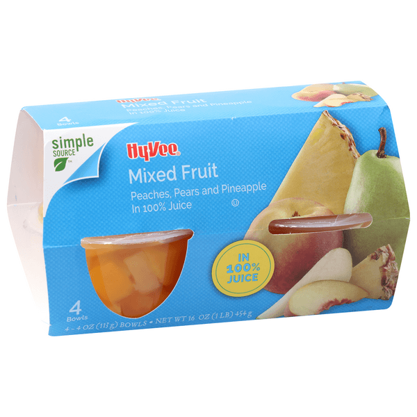 Hy-Vee Mixed Fruit In 100% Juice Bowls