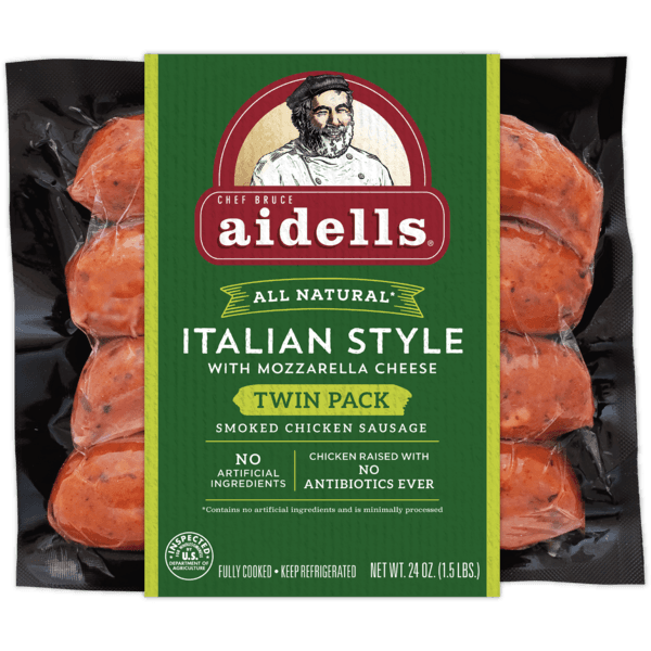 Aidells Smoked Chicken Sausage, Italian Style With Mozzarella Cheese, Twin