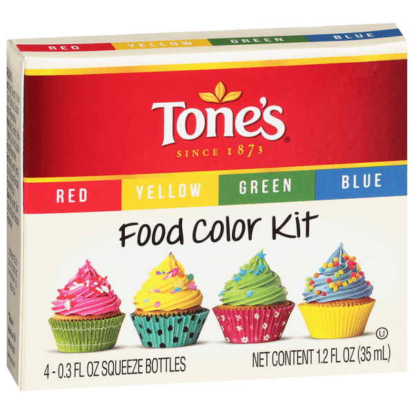 Tone'S Red/Yellow/Green/Blue Food Color Kit, 4- Oz Squeeze Bottles