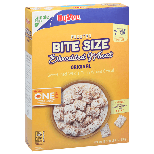 Hy-Vee One Step Frosted Bite Size Shredded Wheat Original Cereal