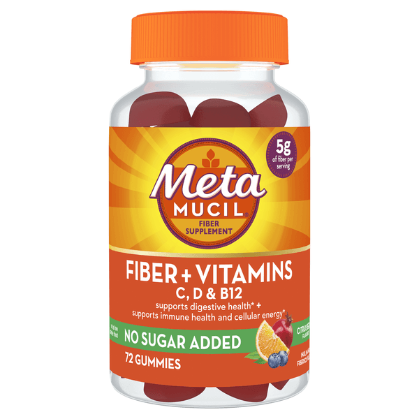 Metamucil Fiber Supplement Gummies Plus Vitamins C, D, & B12, 72 Gummies