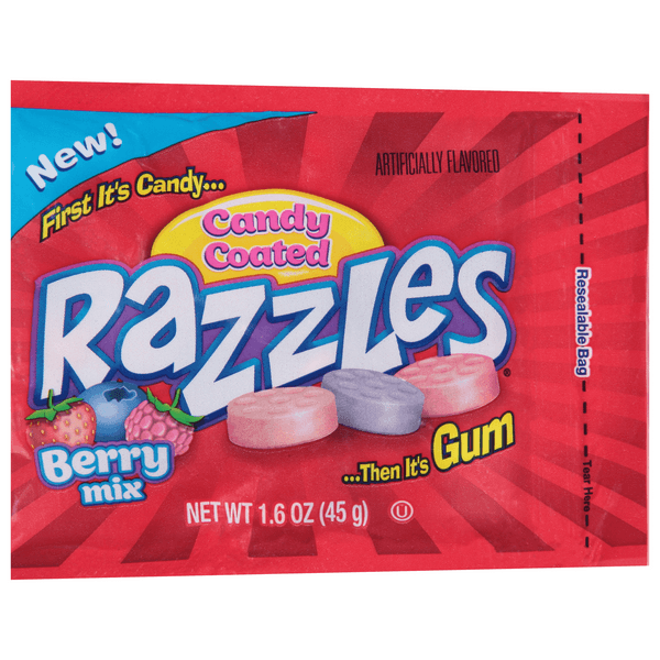 Razzles Gum, Candy Coated, Berry Mix