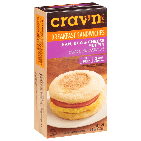 Crav'N Flavor Muffin, Ham, Egg & Cheese Breakfast Sandwiches