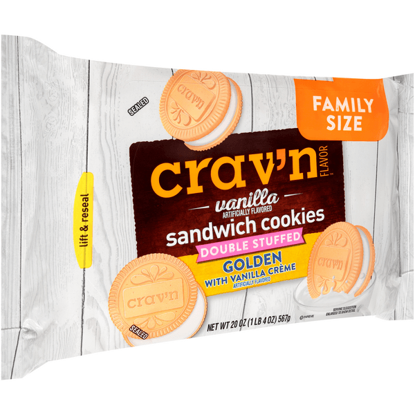 Crav'N Flavor Golden With Vanilla Creme Double Stuffed Vanilla Sandwich Cookies