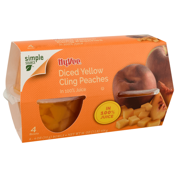 Hy-Vee Diced Yellow Cling Peaches In 100% Juice Bowls