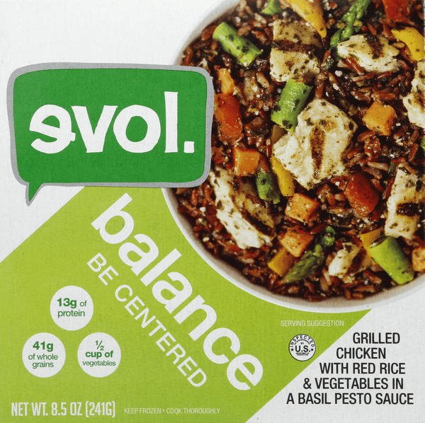 Evol. Balance Grilled Chicken With Red Rice & Vegetables In A Basil Pesto Sauce