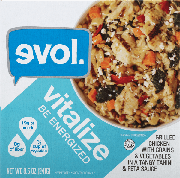 Evol. Vitalize Grilled Chicken With Grains & Vegetables In A Tangy Tahini & Feta Sauce