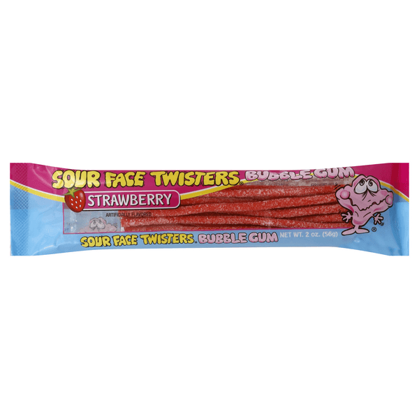 Sour Face Twisters Bubble Gum, Strawberry