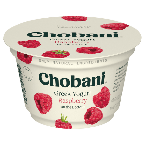 Chobani 0% Greek Yogurt With Raspberry On The Bottom
