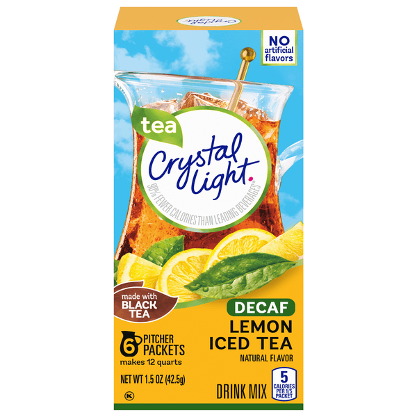 Crystal Light Decaf Lemon Iced Tea Naturally Flavored Powdered Drink Mix Pitcher