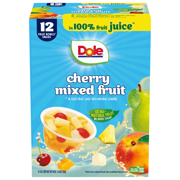 Dole Fruit Bowls Cherry Mixed Fruit In 100% Fruit Juice, Bowls, Of Fruit