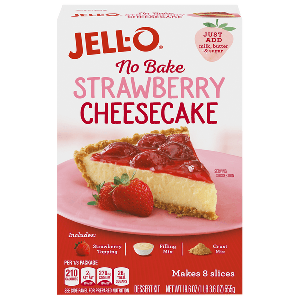 Jell-o No Bake Strawberry Cheesecake Dessert Kit With Strawberry Topping, Filling Mix And Crust Mix