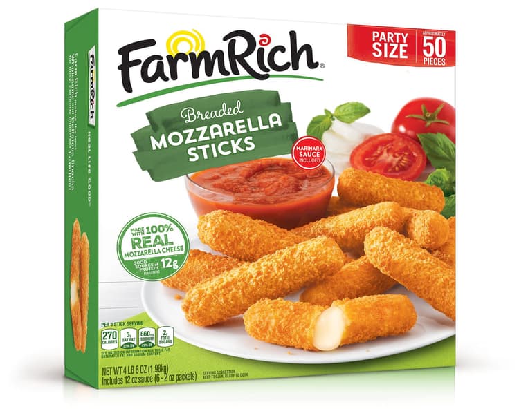 Farm Rich Breaded Mozzarella Cheese Sticks, Party Size High Protein Snack