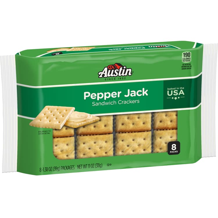 Austin Sandwich Crackers, Single Serve Snack Crackers, Pepper Jack,, Tray