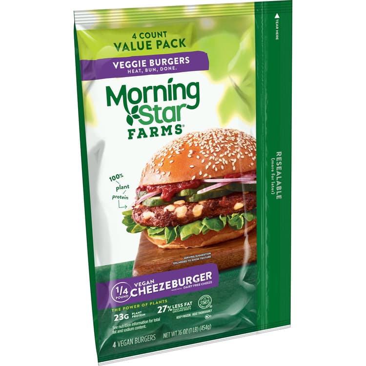 Morningstar Farms Veggie Burgers, Plant Based Protein Vegan Meat, Cheezeburger