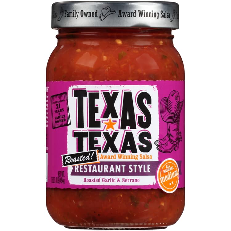 Texas Restaurant Style Roasted! Medium Salsa. Jar
