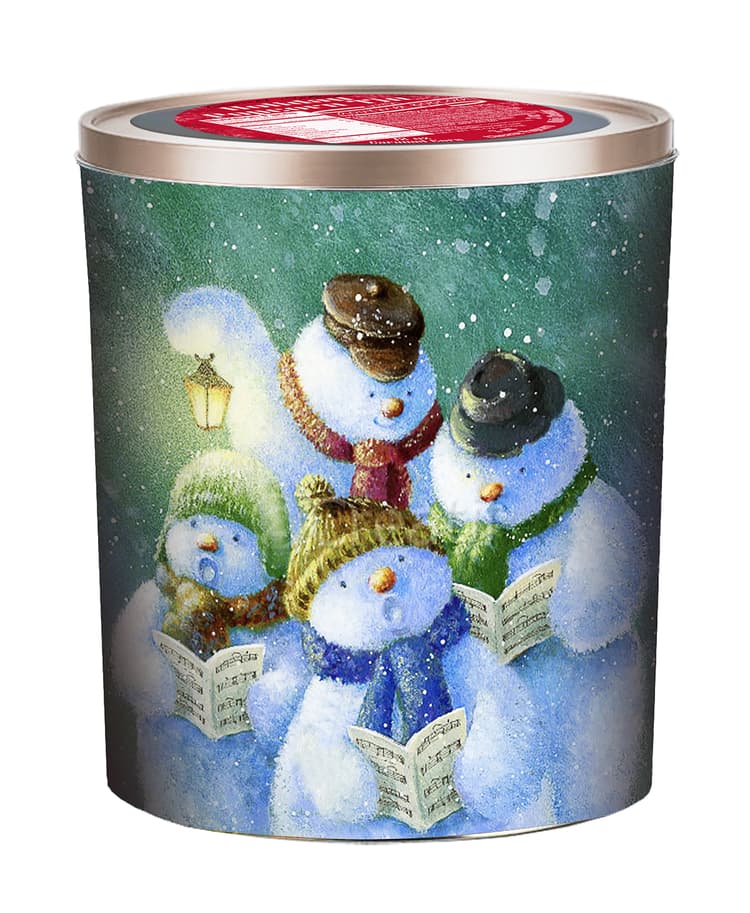 Hickory Farms Gourmet Select Singing Snowman Assorted Popcorn Tin, (Caramel, Butter And Cheese Flavored