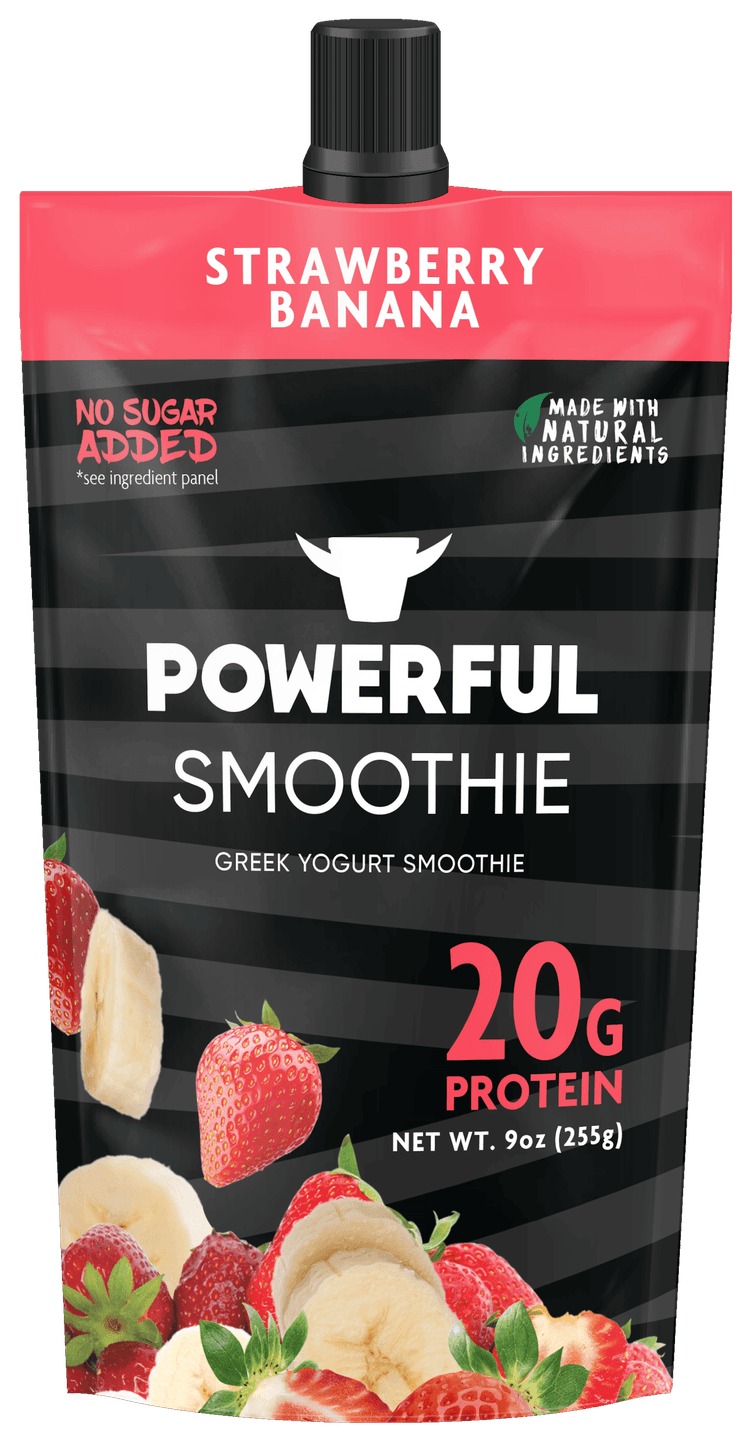 Powerful Smoothie Strawberry Banana Greek Yogurt On The Go!