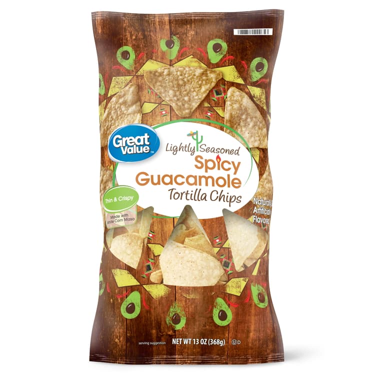 Great Value Thin & Crispy Spicy Guacamole Lightly Seasoned Tortilla Chips