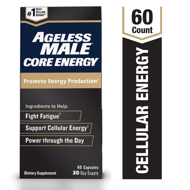Ageless Male Core Energy For Men - Fast-Absorbing Nmn For Conversion To Nad+ - Fight Fatigue & Promote Sustainable Energy On The Cellular Level, No Caffeine (60 Capsules