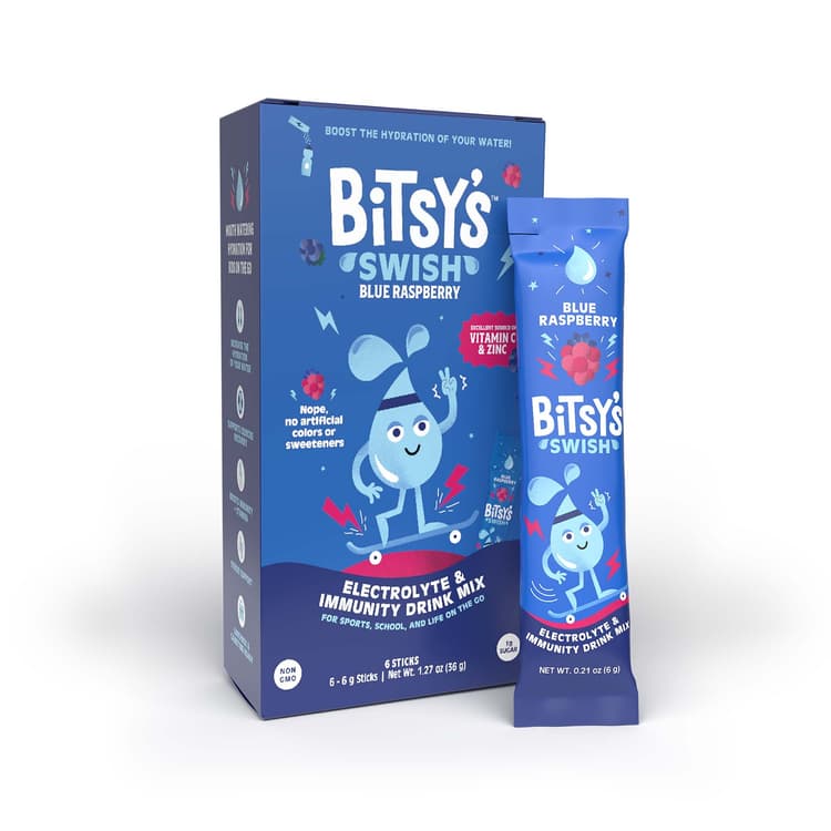 Bitsy'S Swish Blue Raspberry Electrolyte And Immunity Drink Mix For Kids, Vitamin C And Zinc Hydration Powder