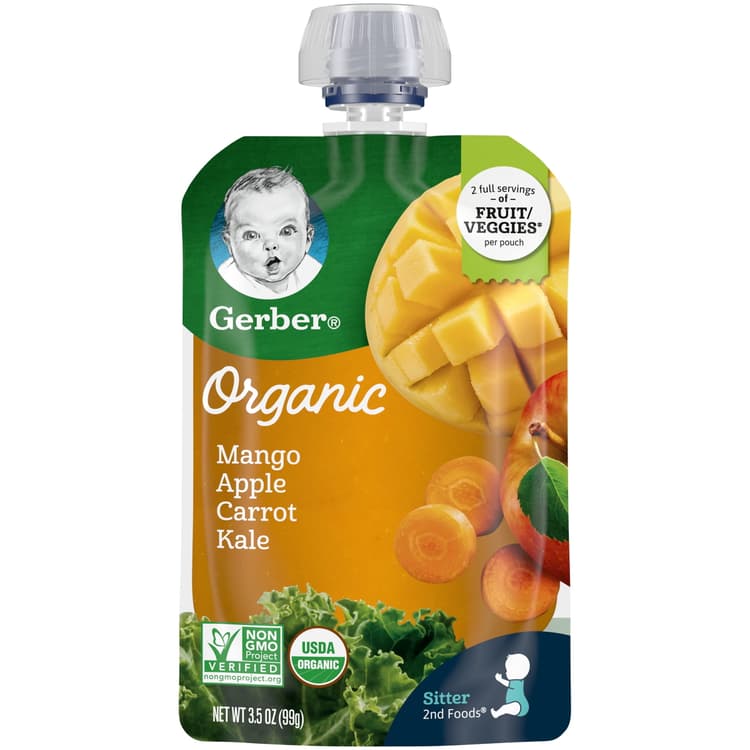 Gerber 2Nd Foods Organic Mango Apple Carrot Kale Baby Food, Sitter