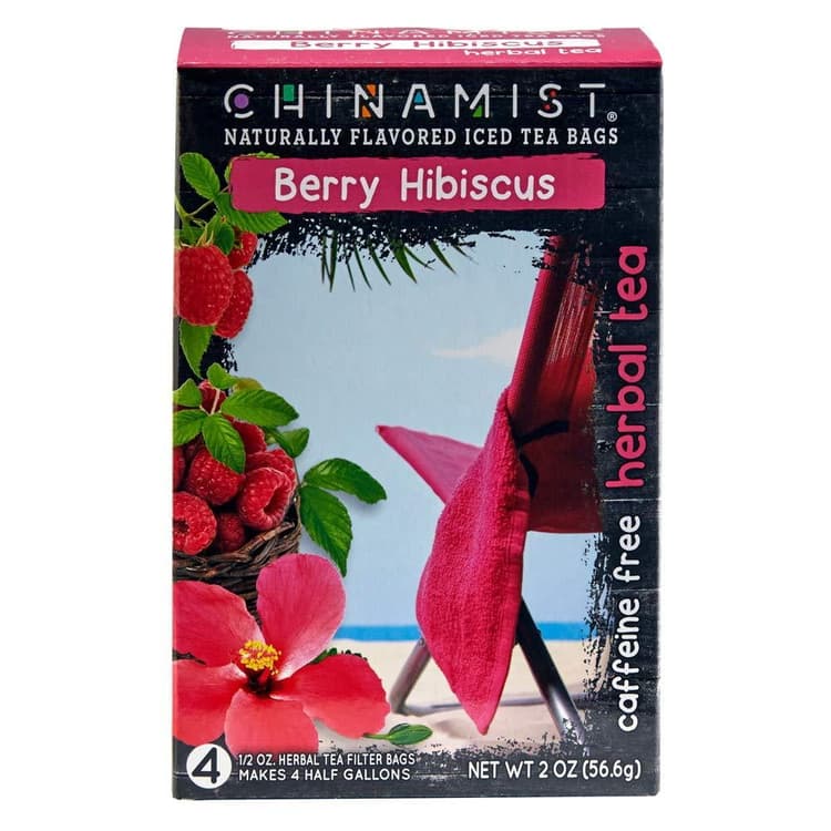 China Mist, Herbal Tea, Berry Hibiscus, Caffeine-Free, Iced Tea Bags