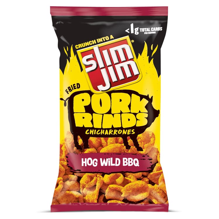 Slim Jim Pork Rinds Hog Wild Bbq Fried Snacks, Keto Friendly