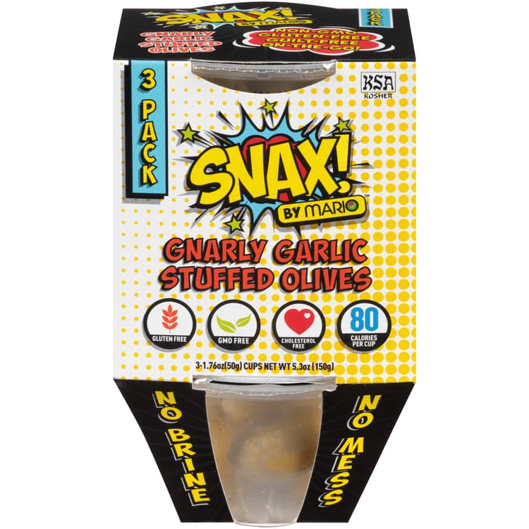 Snax! By Mario Gnarly Garlic Stuffed Olives