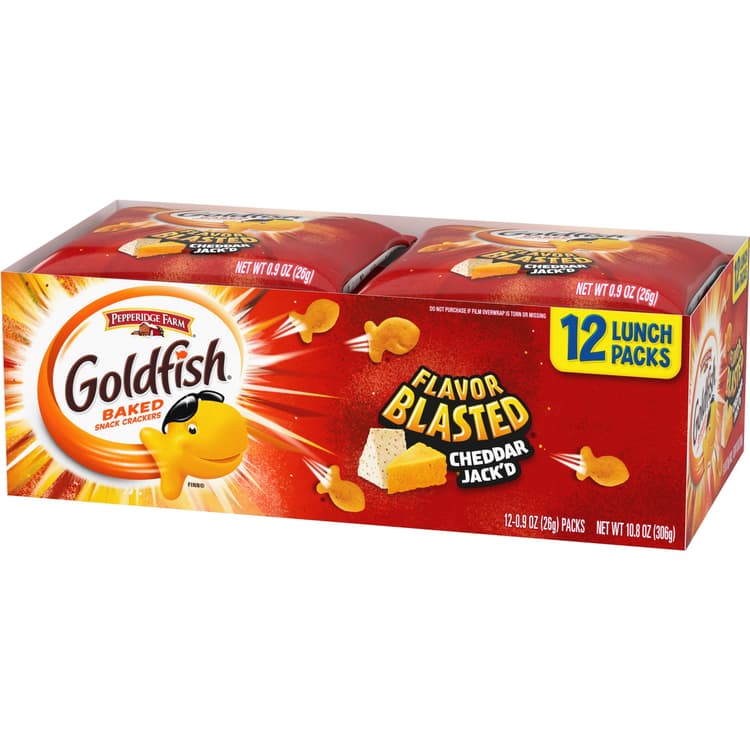 Goldfish Flavor Blasted Crackers, Cheddar Jack'D Snack Pack, 12-Ct Multi-Pack Tray