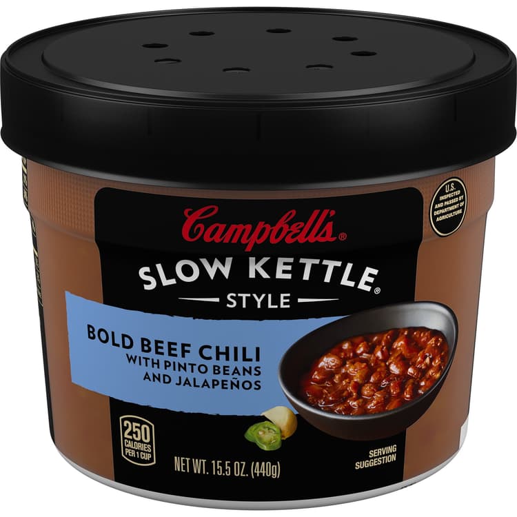Campbell'S Slow Kettle Style Bold Beef Chili With Pinto Beans And Jalapenos, Microwavable Bowl