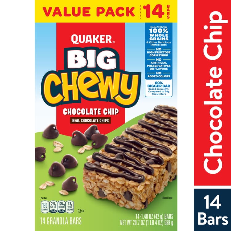 Quaker Big Chewy Granola Bars, 60% Larger, Chocolate Chip