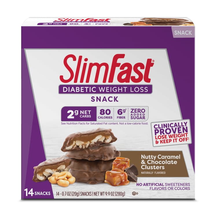 Slimfast Diabetic Weight Loss Snack, Nutty Caramel & Chocolate Clusters