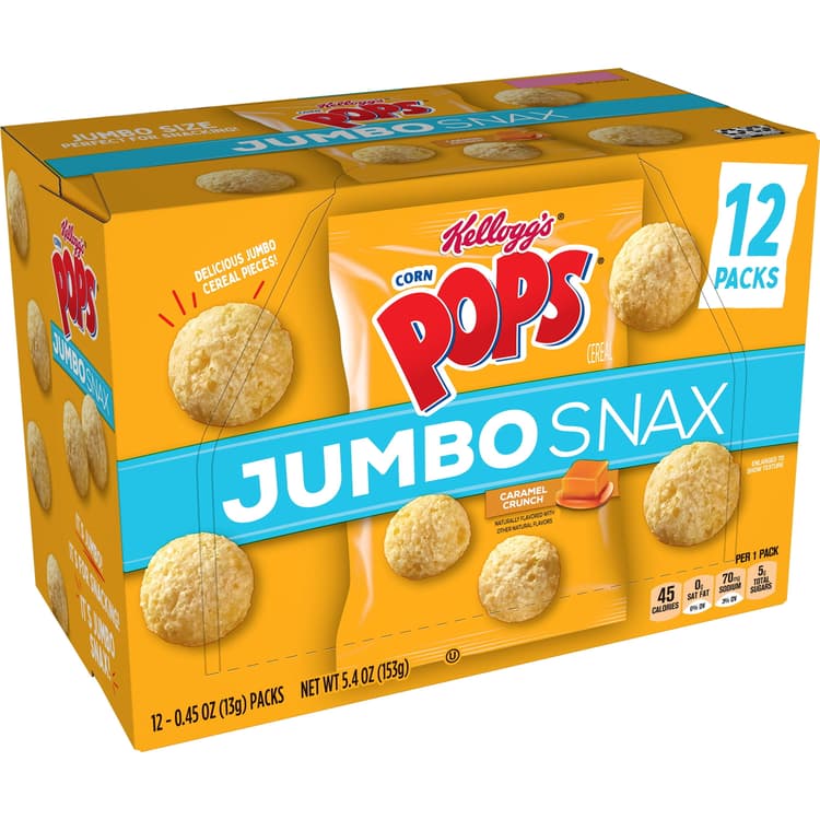 Kellogg'S Corn Pops Jumbo Snax Cereal, Perfect For Anytime Snacking, Caramel Crunch