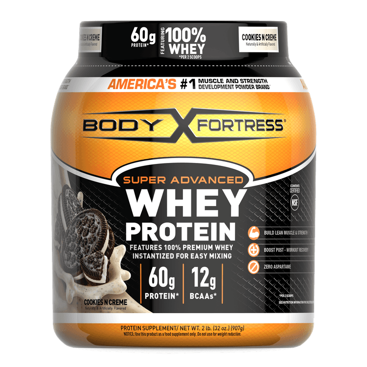 Body Fortress Super Advanced Whey Protein, Cookies N' Creme, Protein Supplement Powder To Build Lean Muscle & Strength*, Jar