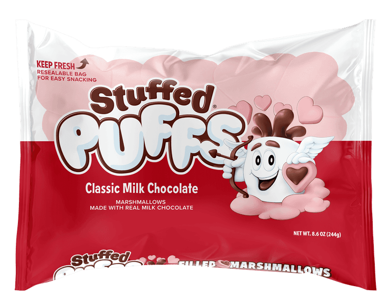 Stuffed Puffs Valentine'S Day Classic Milk Chocolate Heart Shaped Filled Marshmallows