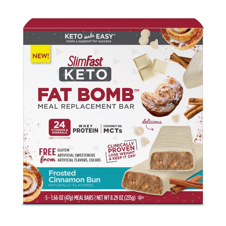 Slimfast Keto Fat Bomb Meal Replacement Bar, Frosted Cinnamon Bun