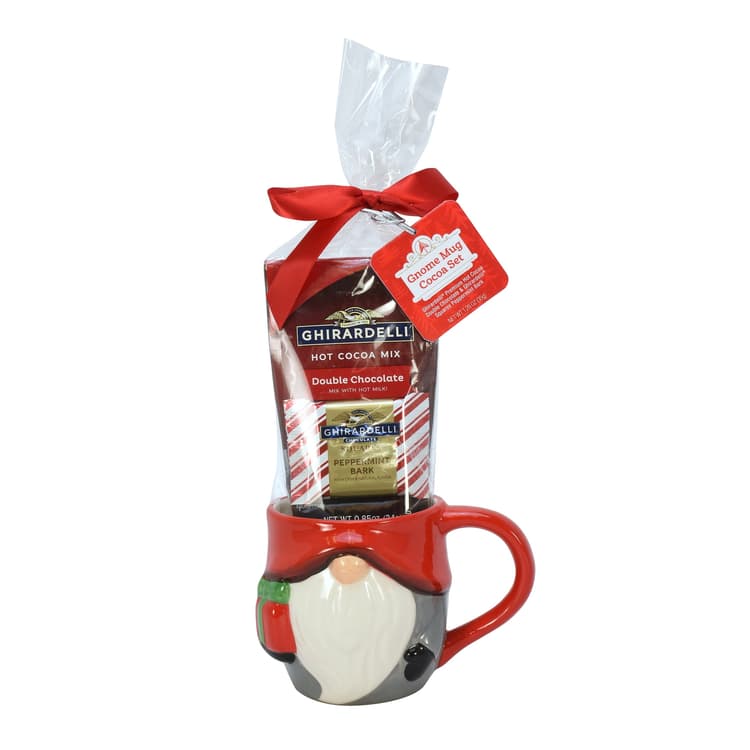 Ghirardelli Cocoa Ceramic Gnome Mug Christmas Gift Set, Red