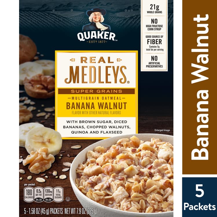 Quaker Real Medleys, Multigrain Instant Oatmeal, Banana Walnut