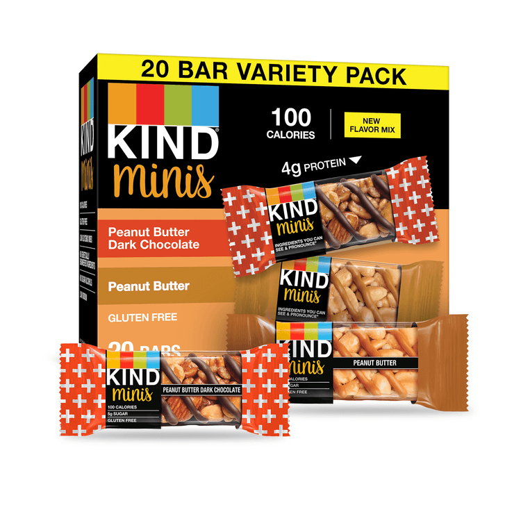 Kind Bars , Peanut Butter Dark Chocolate + Peanut Butter Minis Variety Pack, 20 Snack Bars