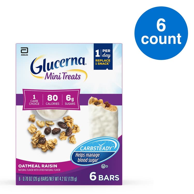 Glucerna Mini Treats To Help Manage Blood Sugar, With Carbsteady And Essential Vitamins & Minerals, 80 Calories, Oatmeal Raisin